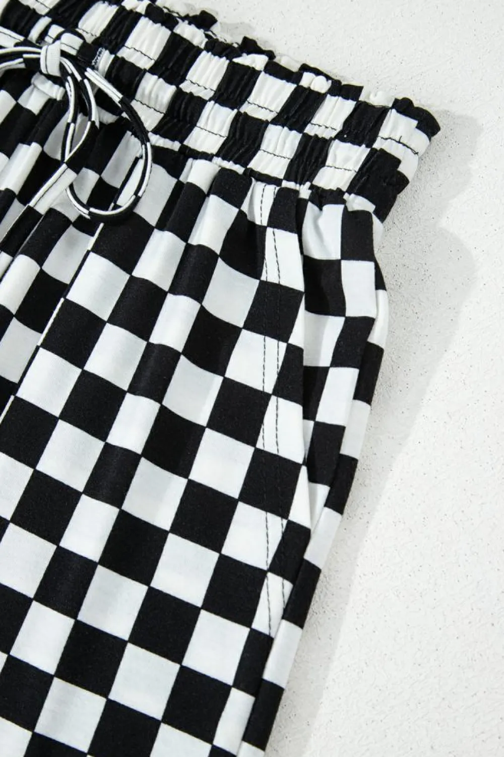 Hot Dear-Lover Checkered Print Long Sleeve Top and Pants Lounge Set Black