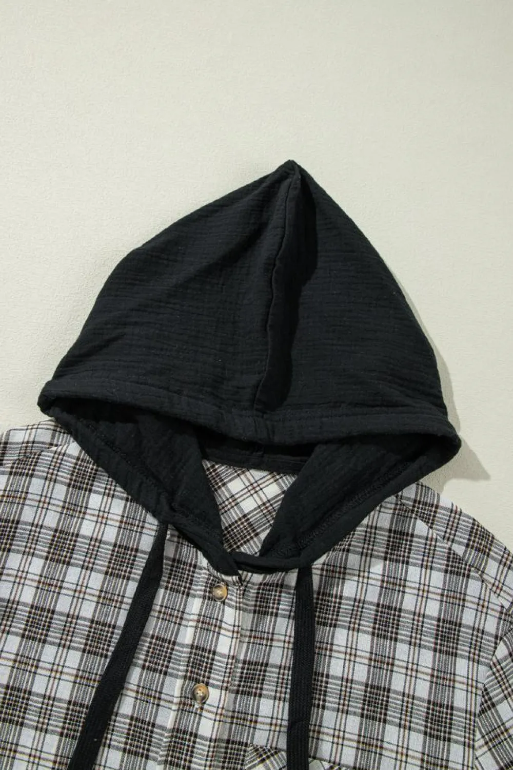 Sale Dear-Lover Checkered Print Loose Fit Buttoned Hooded Shacket Black