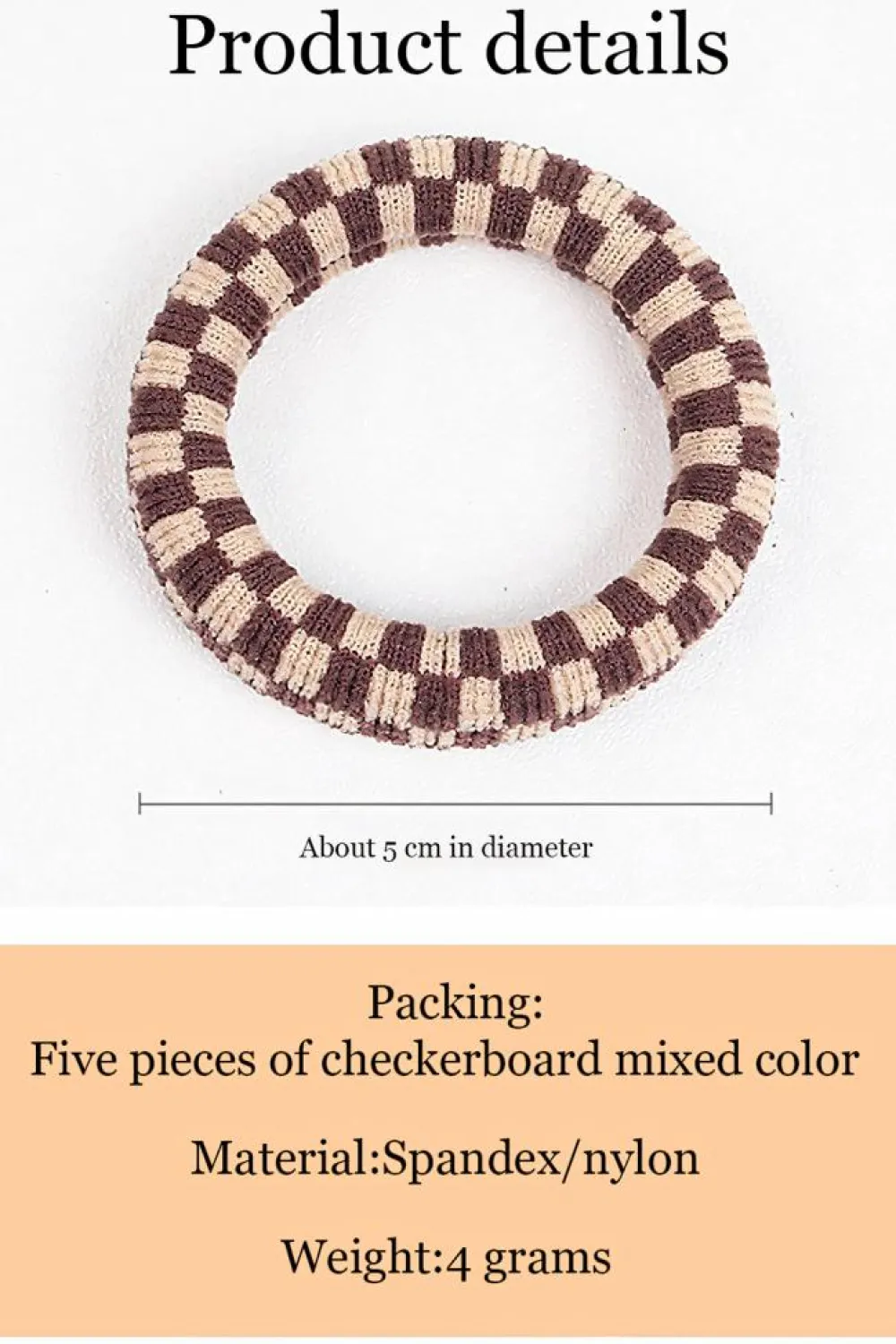 Fashion Dear-Lover Checkered Print Nylon Elastic Hair Tie Black