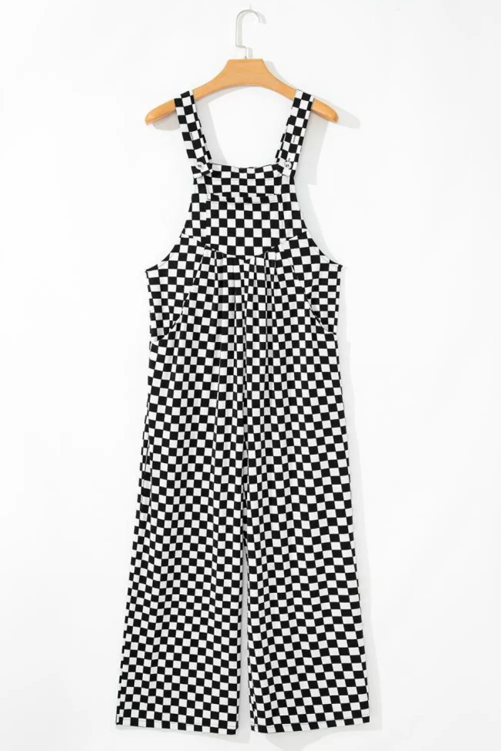 Sale Dear-Lover Checkered Print Pocketed Wide Leg Jumpsuit Black