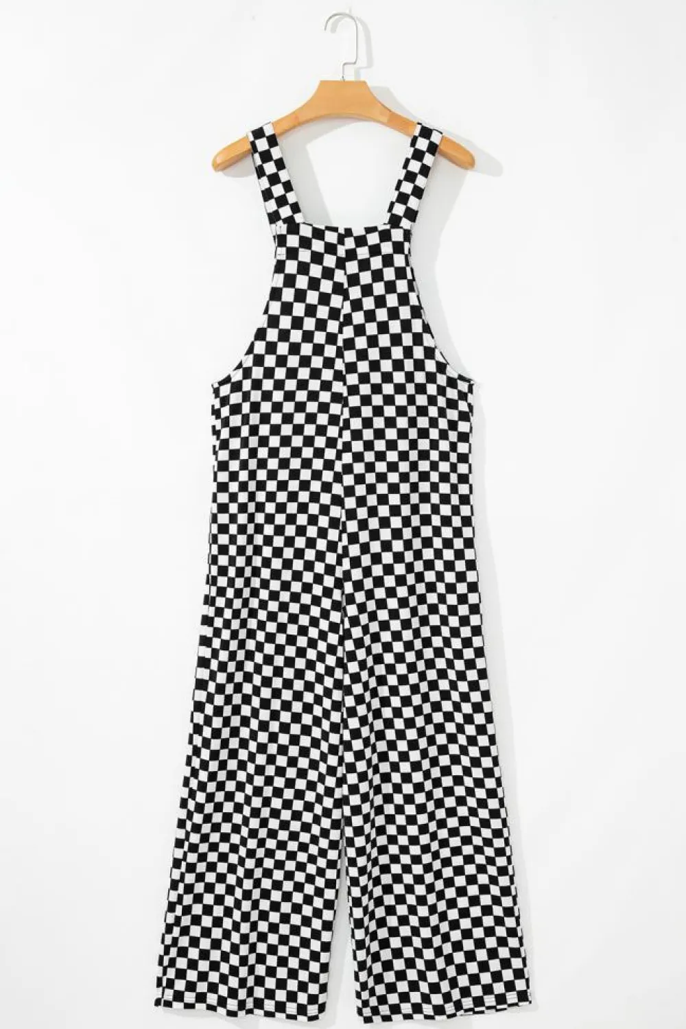 Sale Dear-Lover Checkered Print Pocketed Wide Leg Jumpsuit Black