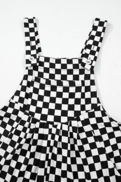 Sale Dear-Lover Checkered Print Pocketed Wide Leg Jumpsuit Black