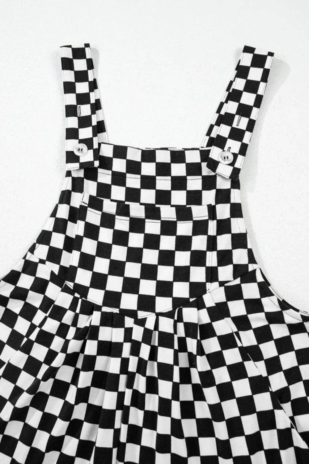 Sale Dear-Lover Checkered Print Pocketed Wide Leg Jumpsuit Black