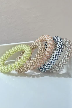 Online Dear-Lover Checkered Print Telephone Cord Spiral Hair Tie Black