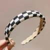 Best Dear-Lover Checkered Print Wide Chic Headband Black