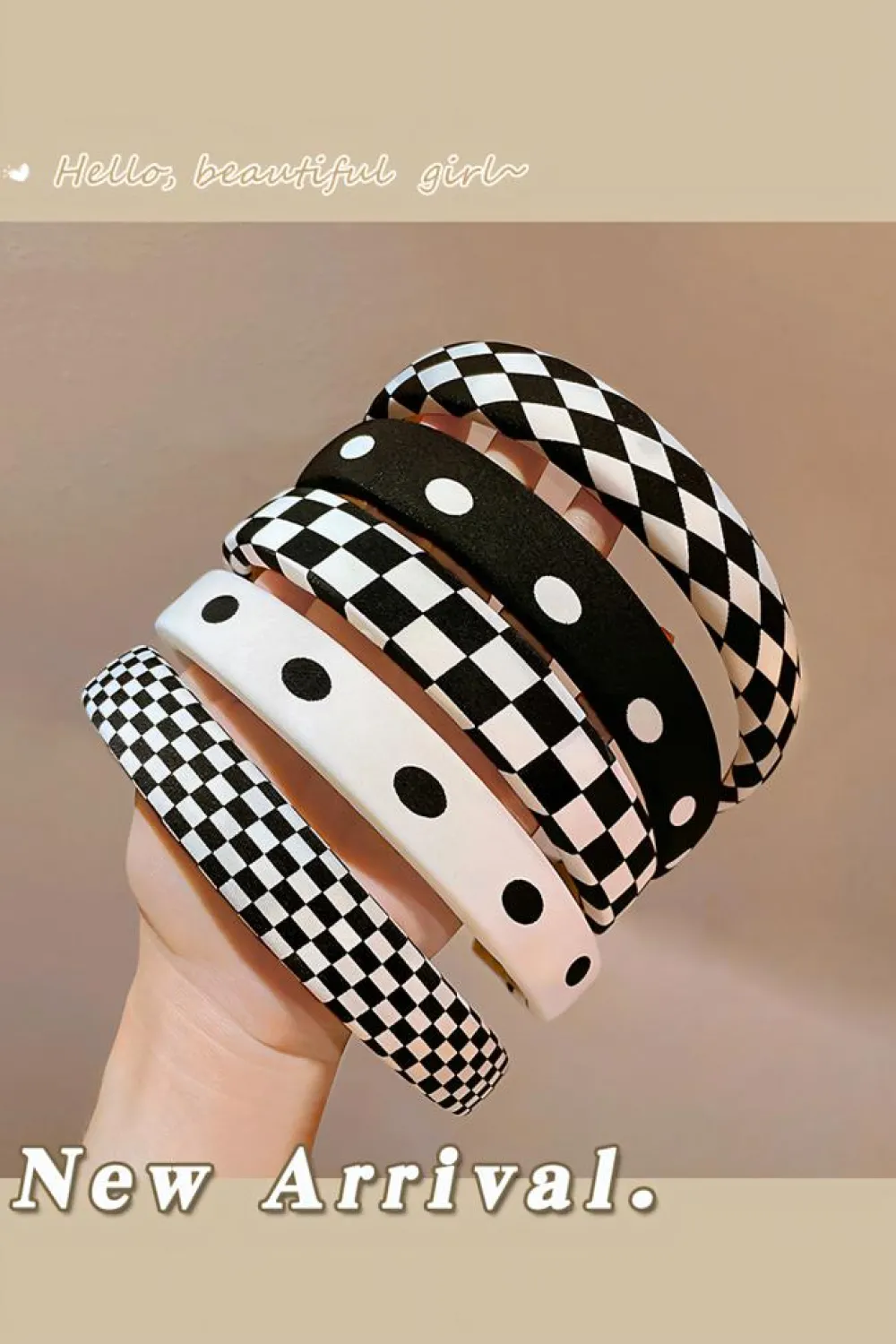 Best Dear-Lover Checkered Print Wide Chic Headband Black