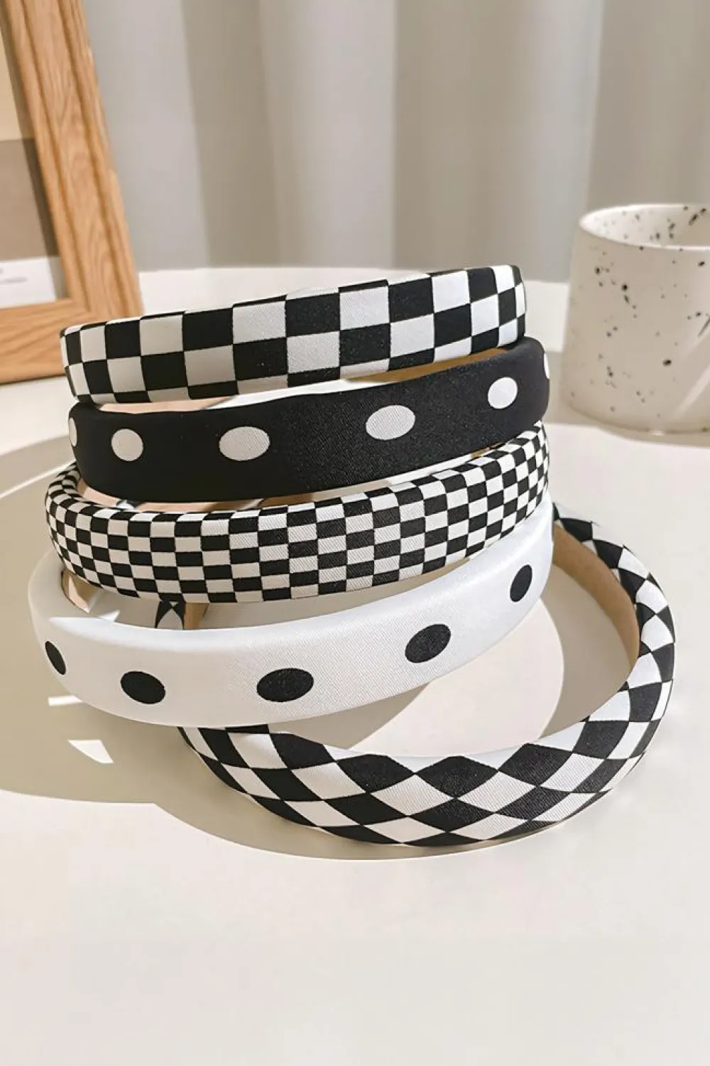 Best Dear-Lover Checkered Print Wide Chic Headband Black