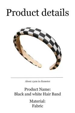 Best Dear-Lover Checkered Print Wide Chic Headband Black