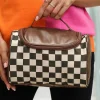 Online Dear-Lover Checkered PU Leather Zipper Makeup Bag Black