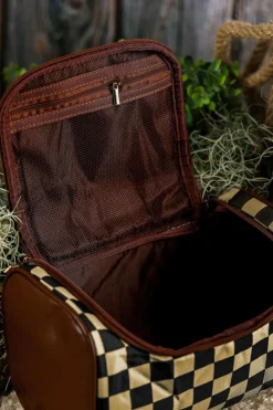 Online Dear-Lover Checkered PU Leather Zipper Makeup Bag Black
