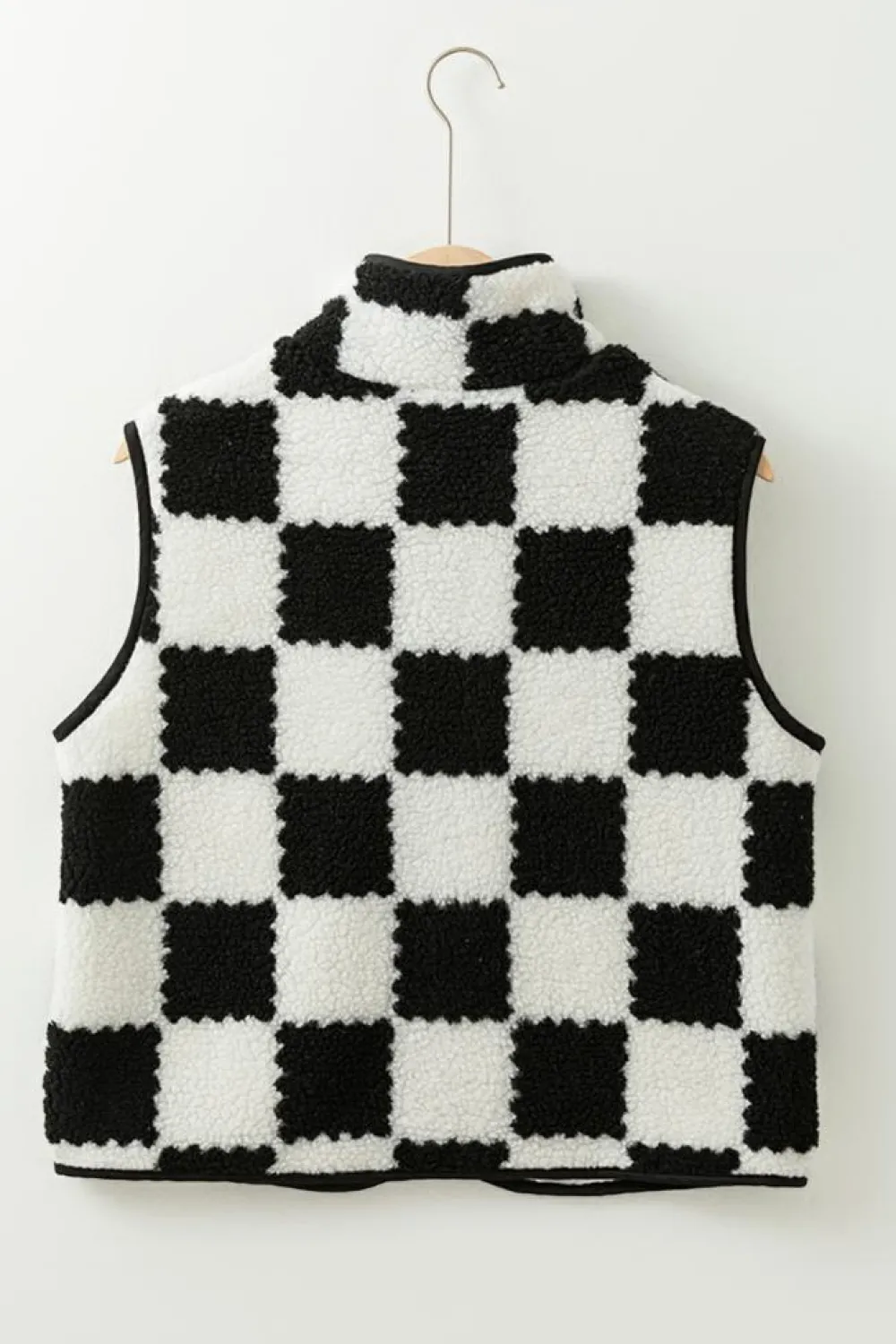 Sale Dear-Lover Checkered Sherpa Collared Jacket Vest Black