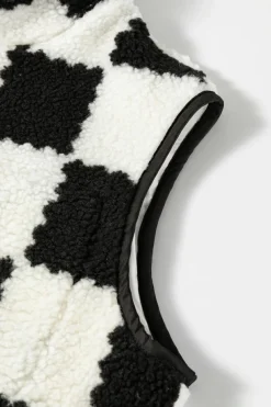 Sale Dear-Lover Checkered Sherpa Collared Jacket Vest Black