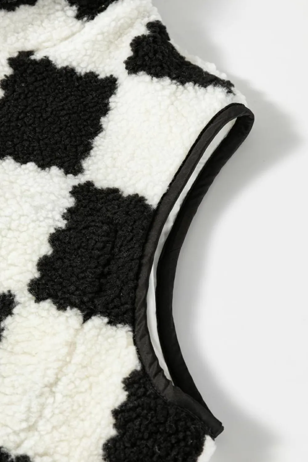 Sale Dear-Lover Checkered Sherpa Collared Jacket Vest Black