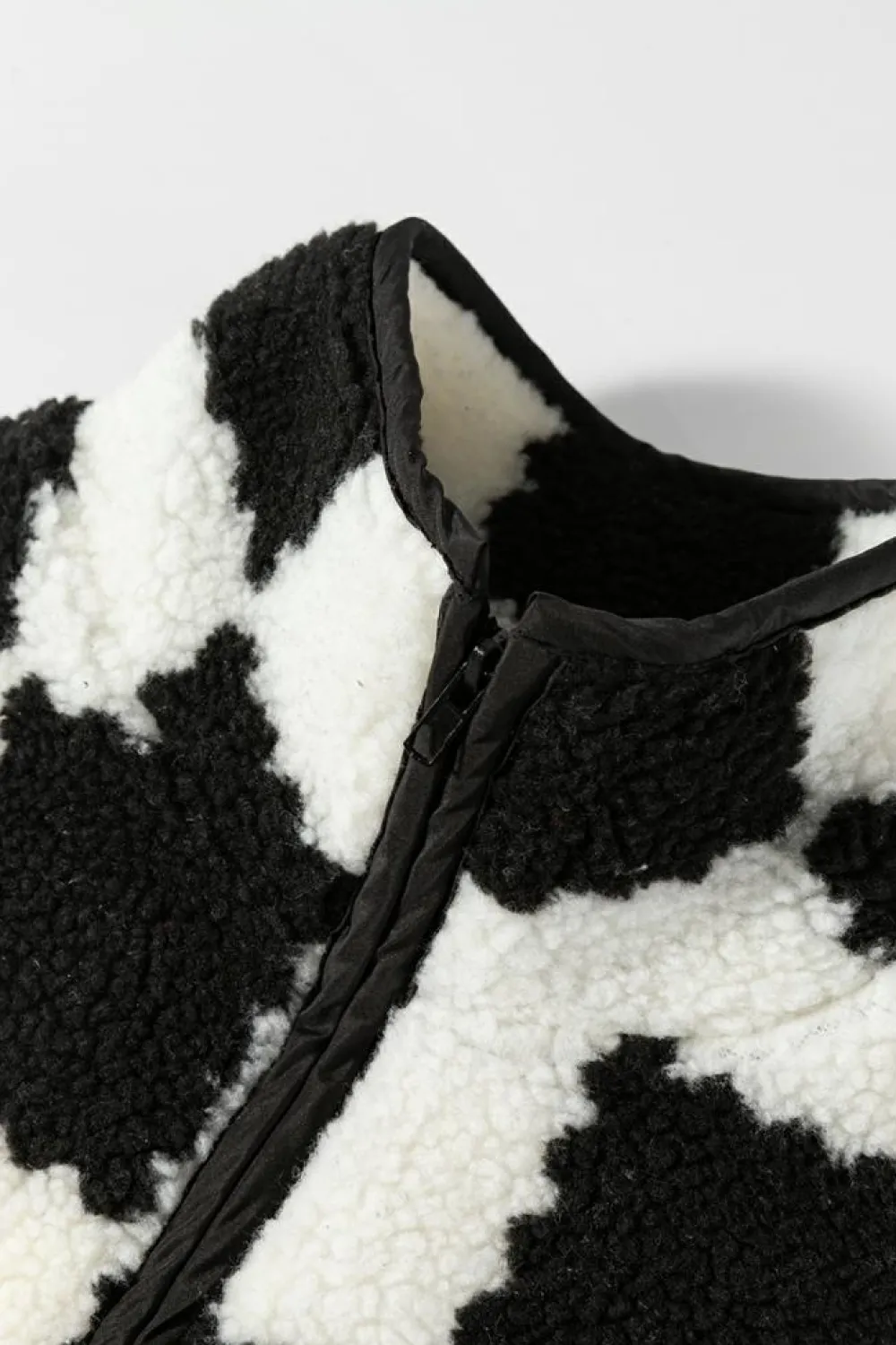 Sale Dear-Lover Checkered Sherpa Collared Jacket Vest Black