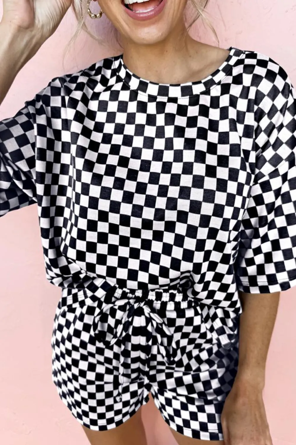 Best Dear-Lover Checkered Top and Short Casual 2pcs Set Black