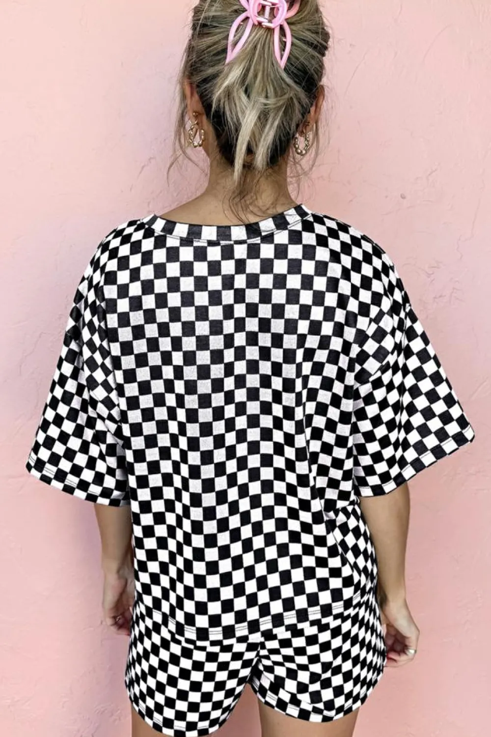 Best Dear-Lover Checkered Top and Short Casual 2pcs Set Black