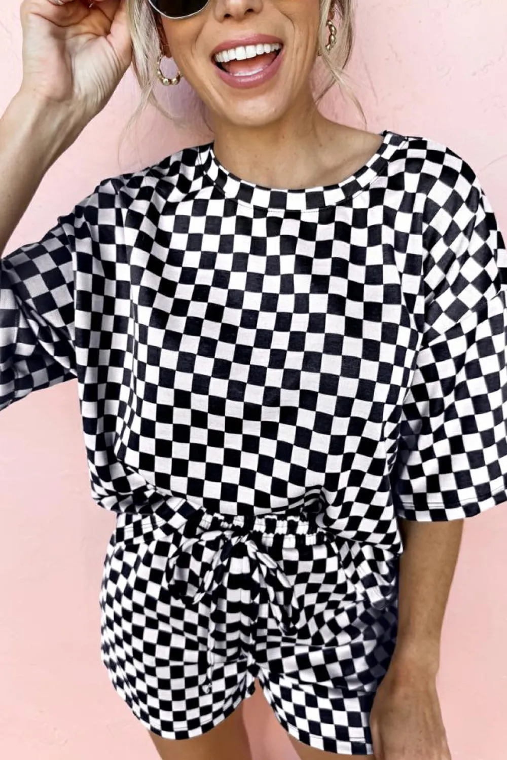 Best Dear-Lover Checkered Top and Short Casual 2pcs Set Black