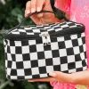 New Dear-Lover Checkered Zipper Large Cosmetic Bag with Handle Black
