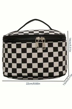 New Dear-Lover Checkered Zipper Large Cosmetic Bag with Handle Black