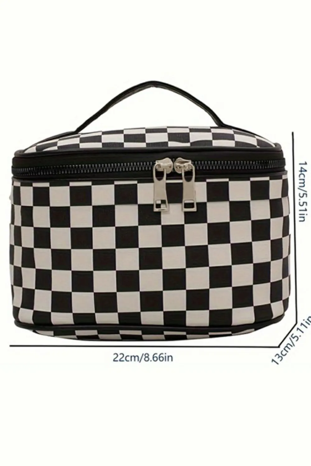New Dear-Lover Checkered Zipper Large Cosmetic Bag with Handle Black
