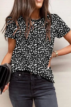 Online Dear-Lover Cheetah Print O-neck Short Sleeve T Shirt Black
