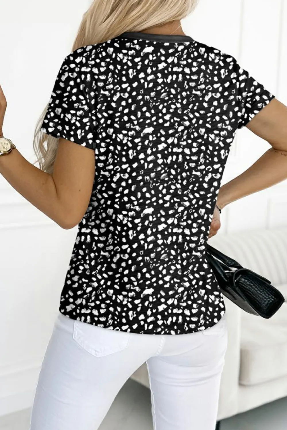 Online Dear-Lover Cheetah Print O-neck Short Sleeve T Shirt Black
