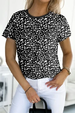 Online Dear-Lover Cheetah Print O-neck Short Sleeve T Shirt Black