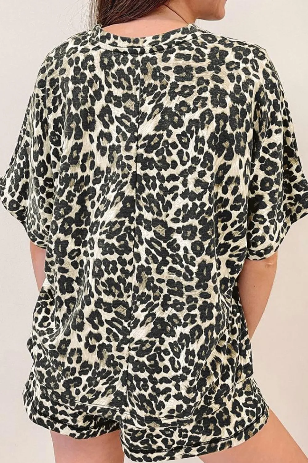 Best Dear-Lover Cheetah Printed Casual Tee and Shorts Lounge Set Black