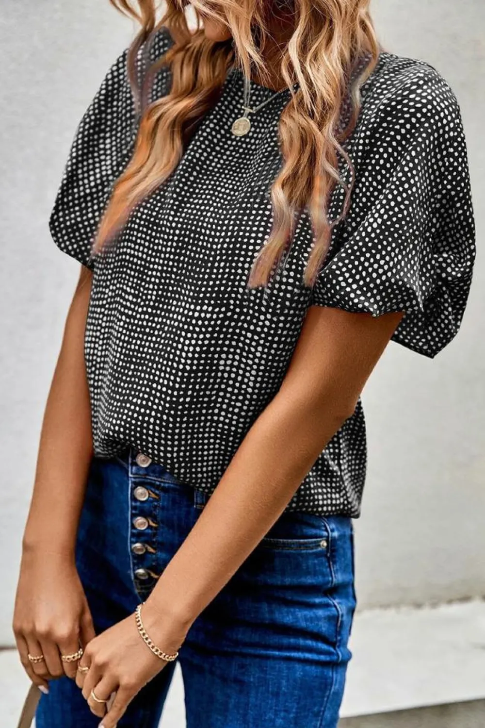 Discount Dear-Lover Cheetah Short Puff Sleeve Blouse Black