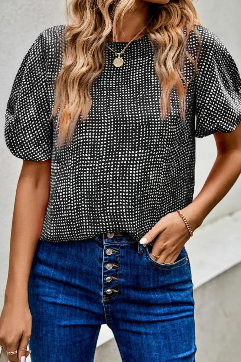 Discount Dear-Lover Cheetah Short Puff Sleeve Blouse Black