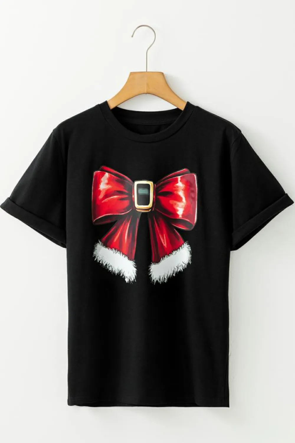 Outlet Dear-Lover Christmas Big Bowknot Graphic Crewneck T Shirt Black