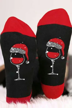 Online Dear-Lover Christmas Champagne Santa Hat Graphic Socks Black