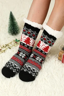 Hot Dear-Lover Christmas Tree Pattern Thermal Socks Black