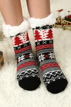 Hot Dear-Lover Christmas Tree Pattern Thermal Socks Black