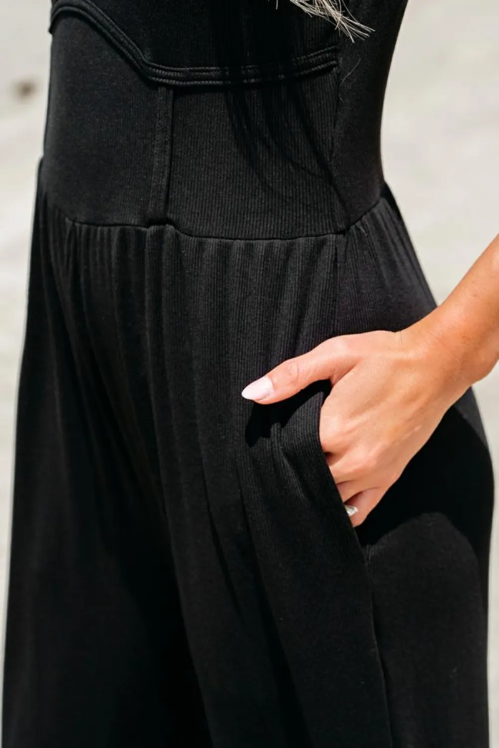 Discount Dear-Lover Cinched Waist Sleeveless Wide Leg Jumpsuit Black