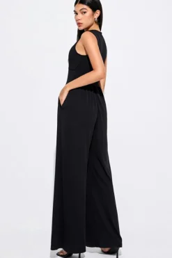 Discount Dear-Lover Cinched Waist Sleeveless Wide Leg Jumpsuit Black
