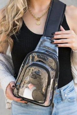 New Dear-Lover Clear PVC Wide Strap Zipper Crossbody Bag Black