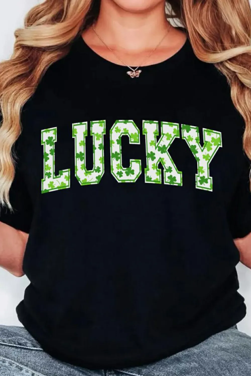 Outlet Dear-Lover Clover LUCKY Letter Graphic St Patricks Day T Shirt Black