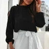 Outlet Dear-Lover Cold Shoulder Bishop Sleeve Blouse Black