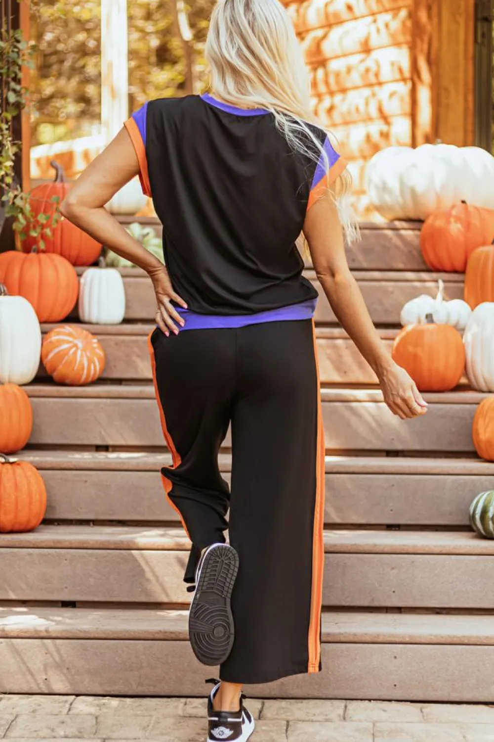 Hot Dear-Lover Color Block Detail Casual Two-piece Outfit Black
