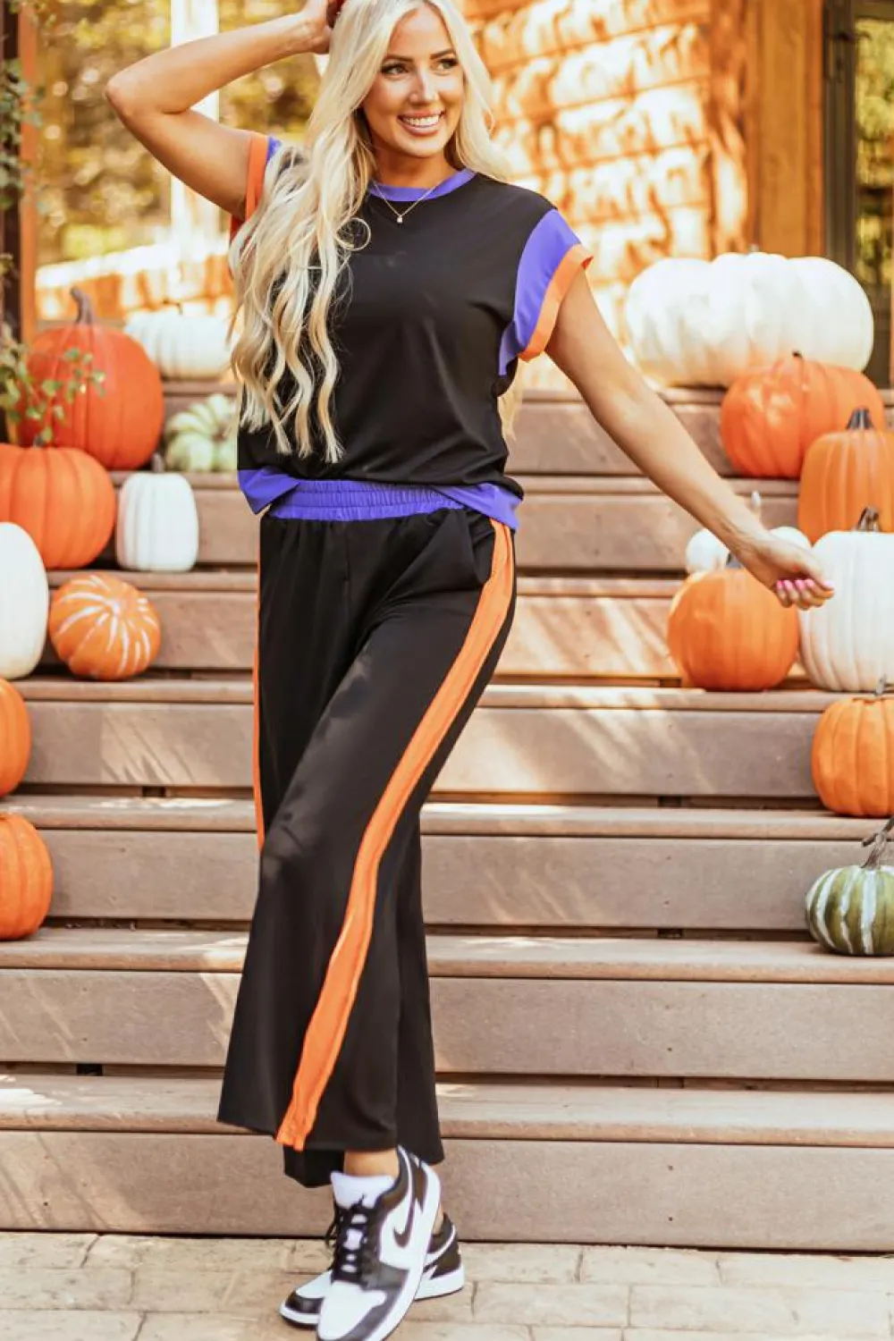 Hot Dear-Lover Color Block Detail Casual Two-piece Outfit Black