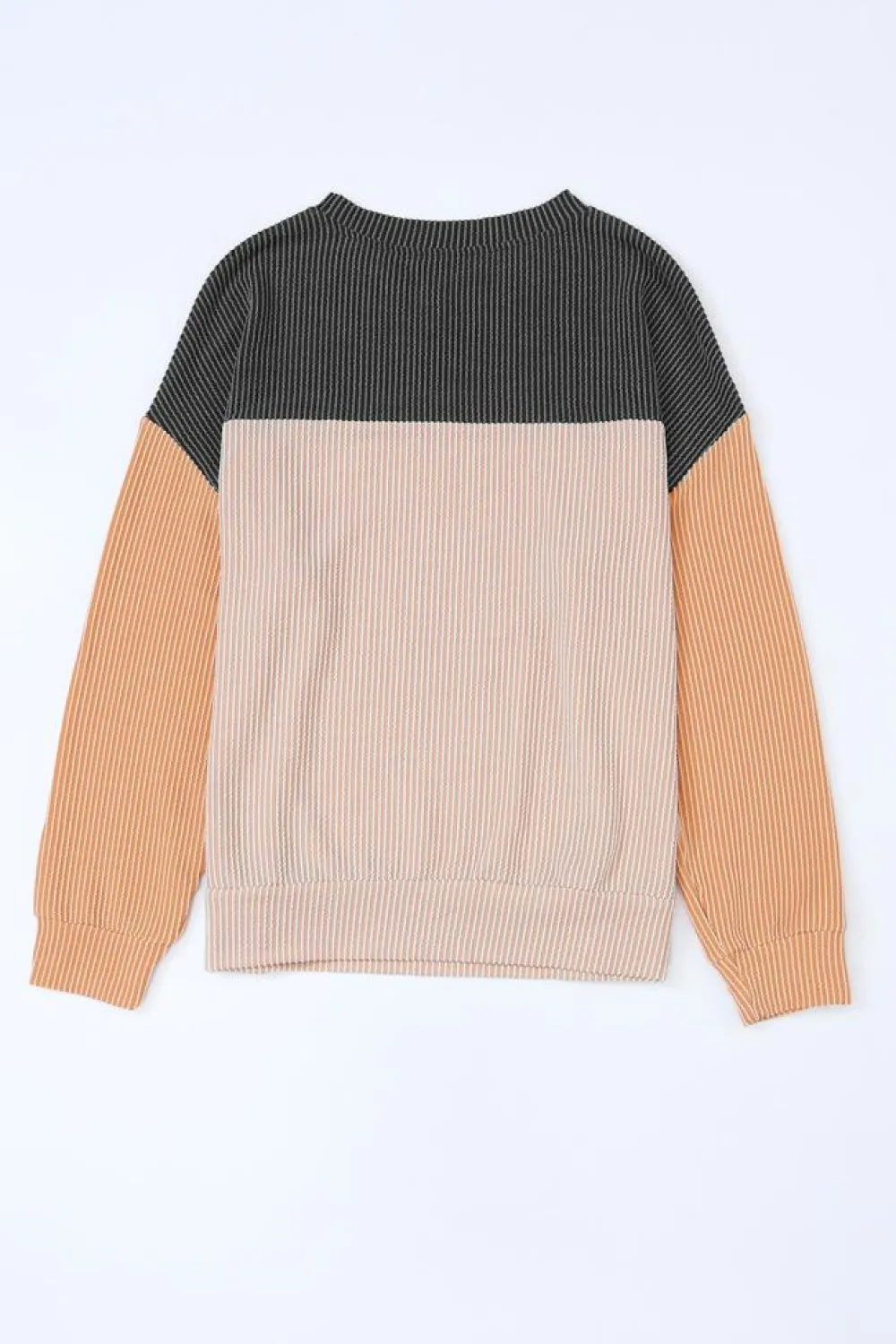 Online Dear-Lover Color Block Long Sleeve Ribbed Loose Top Black