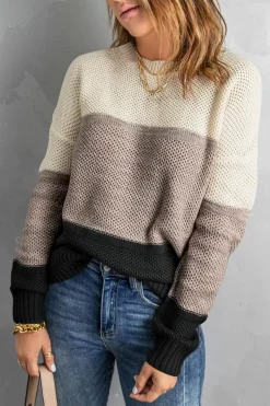 Hot Dear-Lover Color Block Netted Texture Pullover Sweater Black