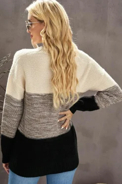 Hot Dear-Lover Color Block Netted Texture Pullover Sweater Black