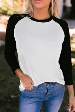 Discount Dear-Lover Color Block Raglan Sleeve Pullover Top Black