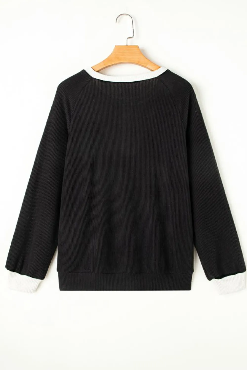 Best Dear-Lover Color Contrast Ribbed Loose Fit Long Sleeve Top Black
