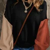 New Dear-Lover Colorblock Bishop Sleeve Ribbed Trim Sweater Black