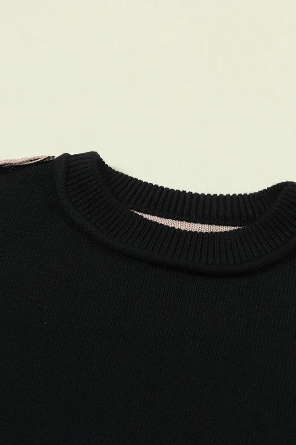New Dear-Lover Colorblock Bishop Sleeve Ribbed Trim Sweater Black