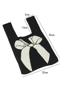 Online Dear-Lover Colorblock Bowknot Pattern Knitted Hand Bag Black