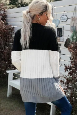 Discount Dear-Lover Colorblock Button Pocket Knit Cardigan Black